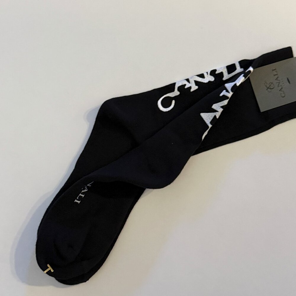 Canali Luxury Designer Black Logo Socks - Picture 3 of 4